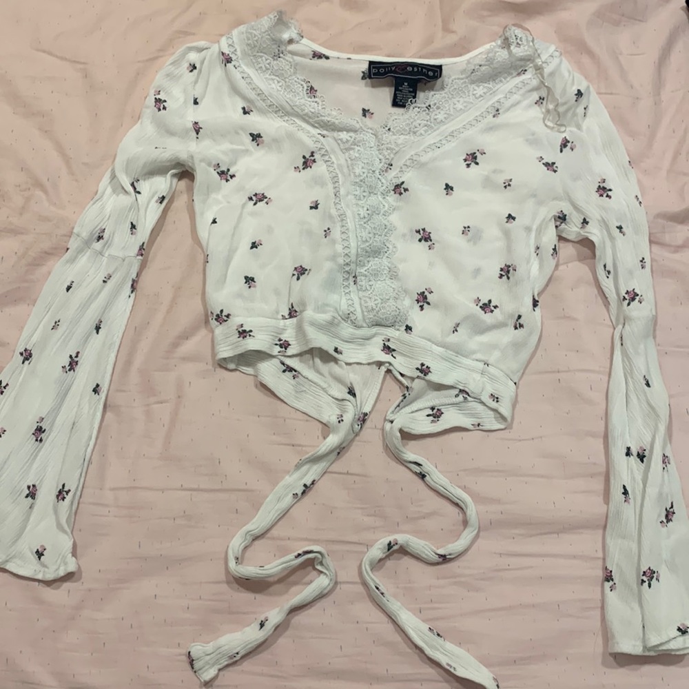 tie back long sleeve crop top medium